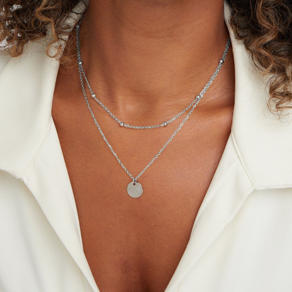 Gelaagde Disc Ketting Zilver