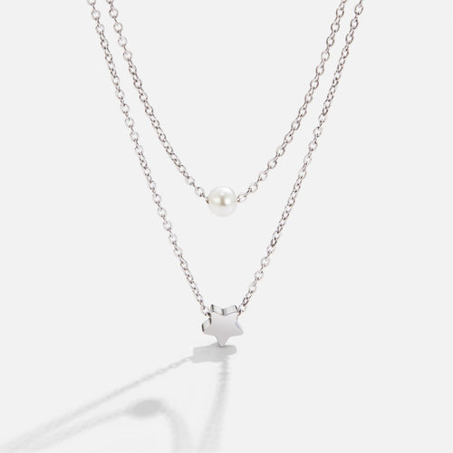 Gelaagde Zilveren Ster & Parel Ketting