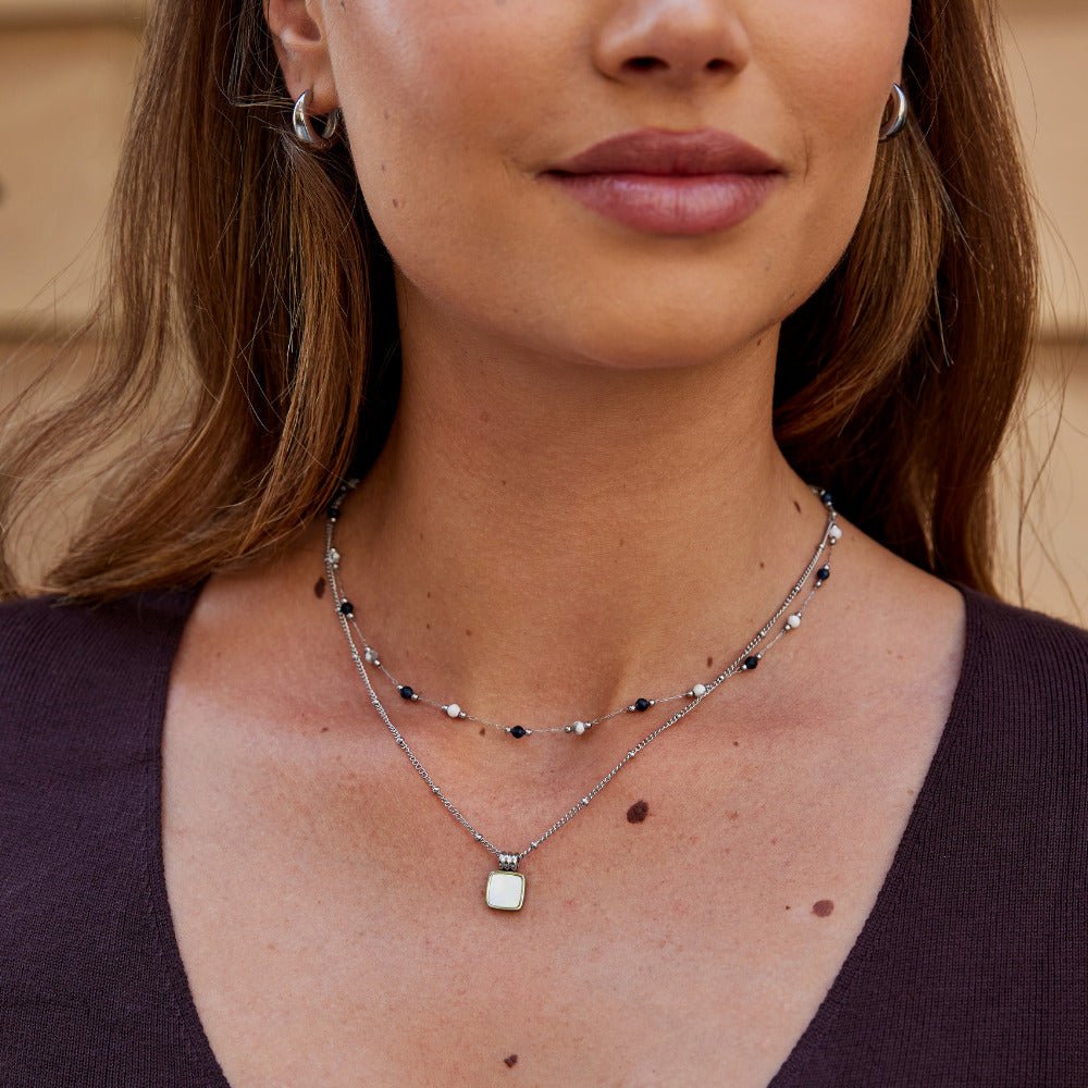 Zilveren Lulu Midnight Kralen Ketting met Steen