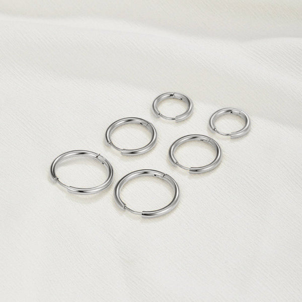 Drievoudige Hoepel Oorbellen Zilver Set