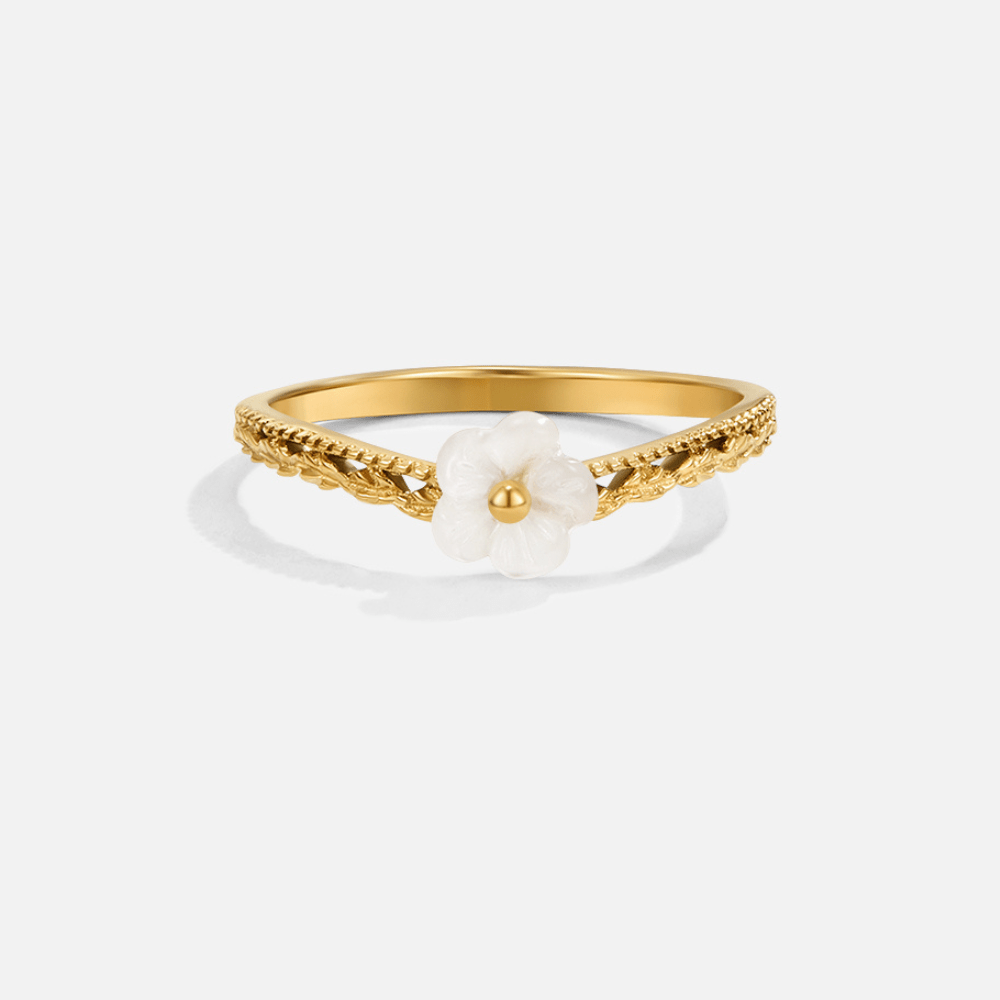 White Petal Shell Ring